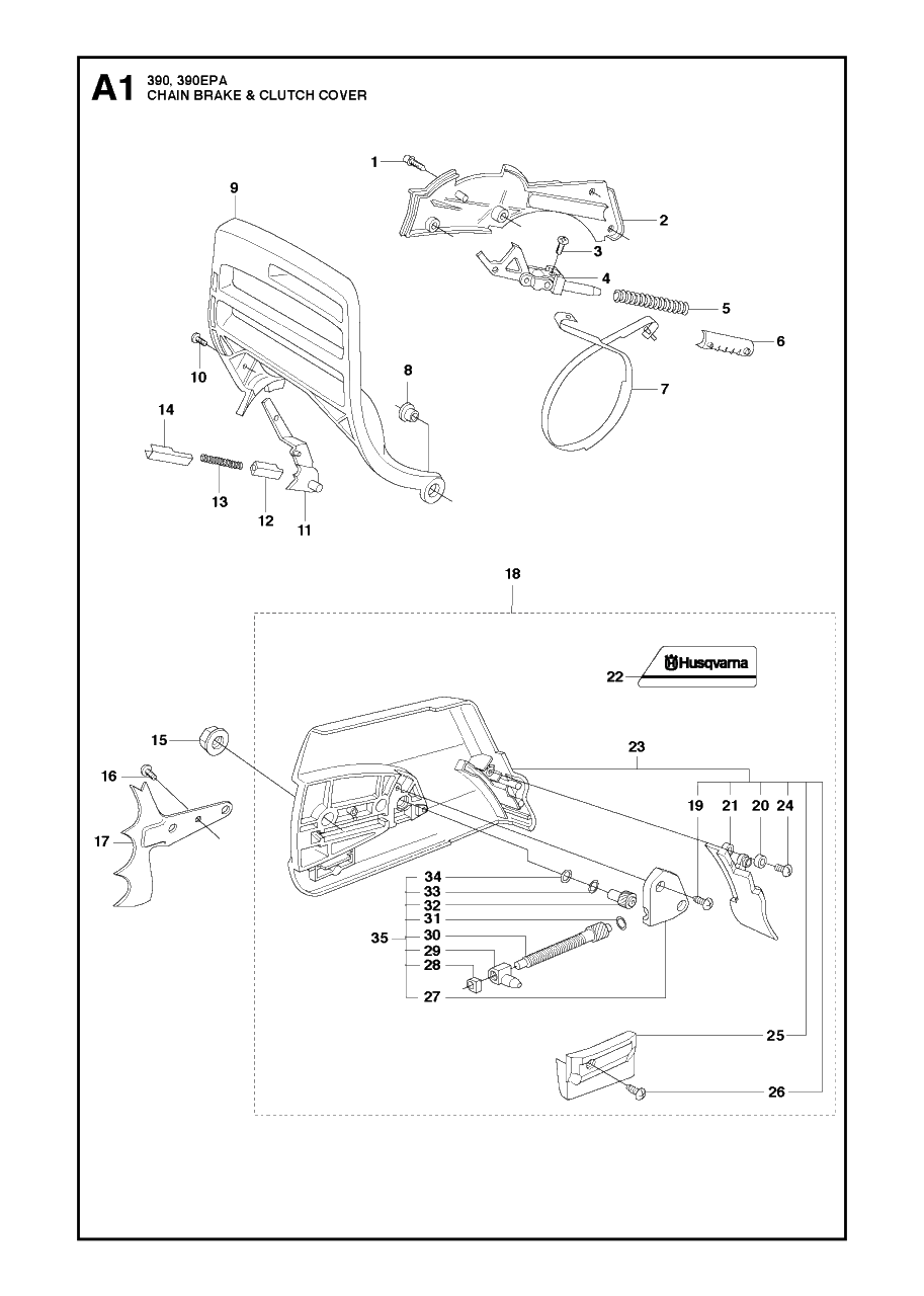 Chain Brake And Clutch Cover Diagram and Parts List for 390XP-XPG-XPW (EPA)(20101800001 - 20111800000) Husqvarna Chainsaw