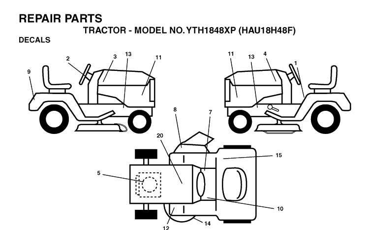 Decals Diagram and Parts List for YTH1848XP (HAU18H48F)(2004-01) Husqvarna Lawn Tractor