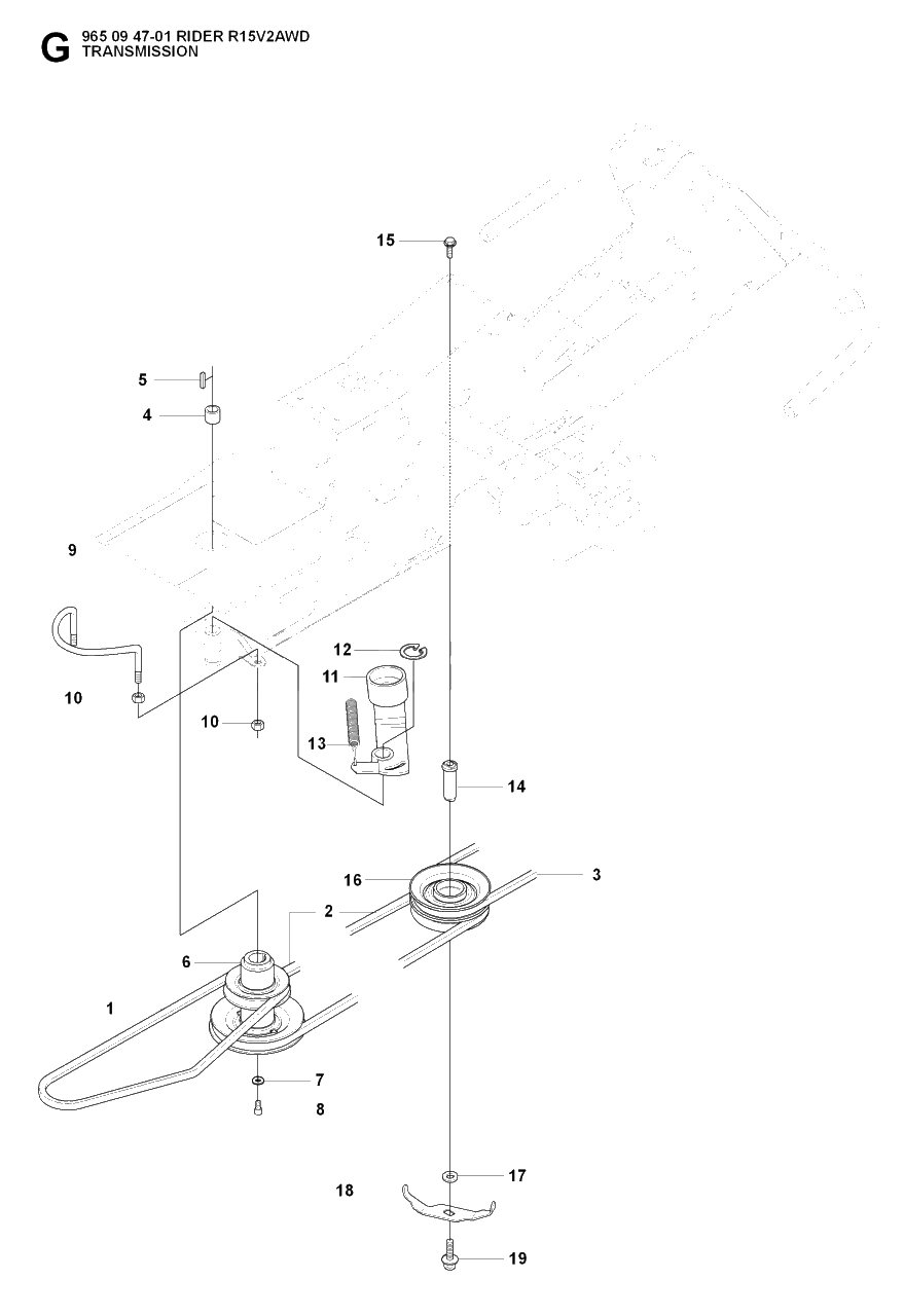 Transmission 2 Diagram and Parts List for R15-V2AWD (965094701)(2007-01) Husqvarna Lawn Tractor