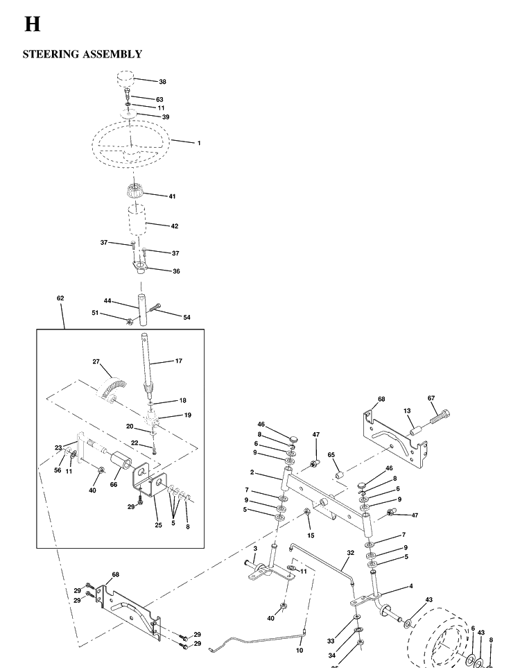 Steering Diagram and Parts List for YTH160 (HEYTH160C)(1997-02) Husqvarna Lawn Tractor