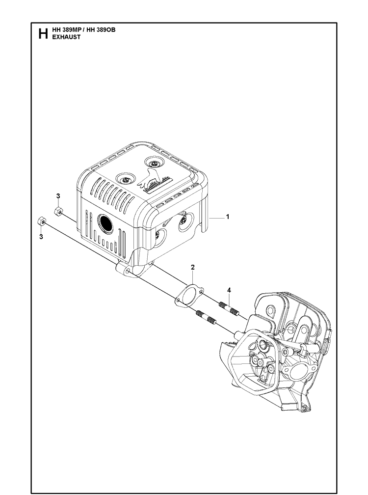 Exhaust Diagram and Parts List for HH389OB (970505901)(2021-01) Husqvarna Engine