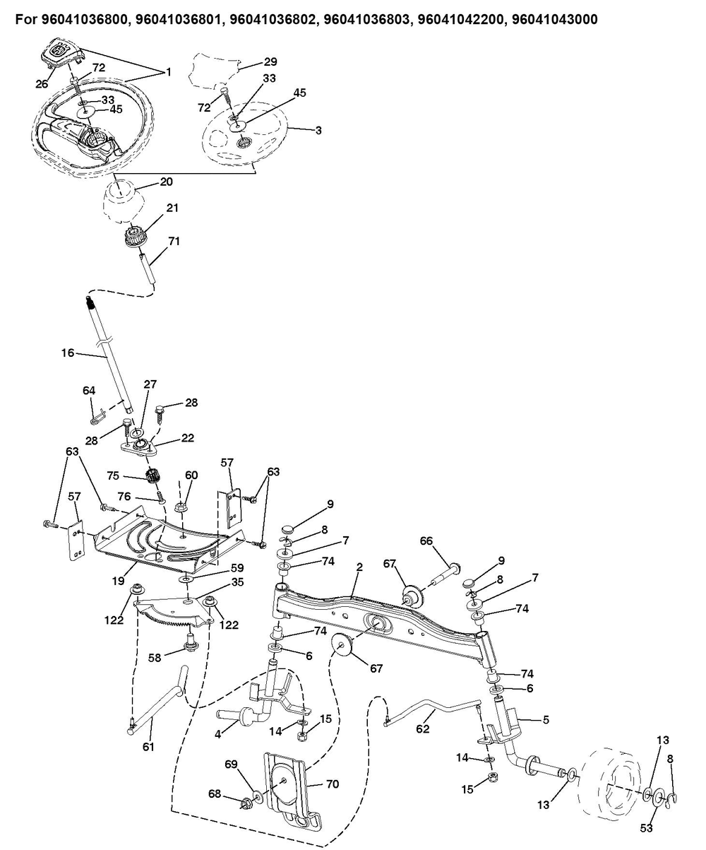 Steering Diagram and Parts List for TS142 2020 Husqvarna Lawn Tractor