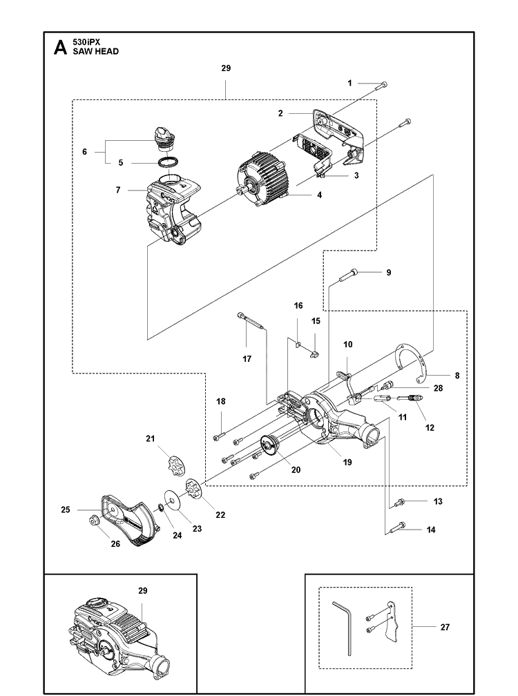 Saw Head Diagram and Parts List for 530IPX  Husqvarna Pole Saw