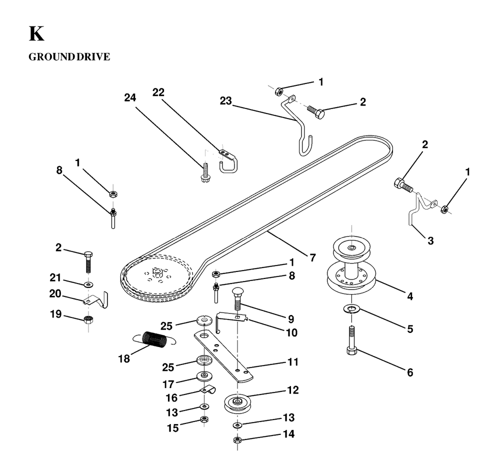Drive Diagram and Parts List for LT125 (954170002-A)(1997-03) Husqvarna Lawn Tractor