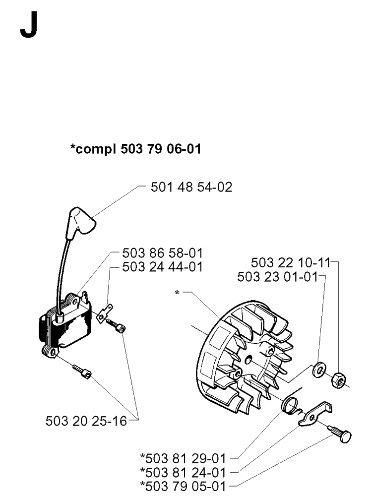 Ignition System Diagram and Parts List for 240L 19984400001-20001400000 Husqvarna Edger