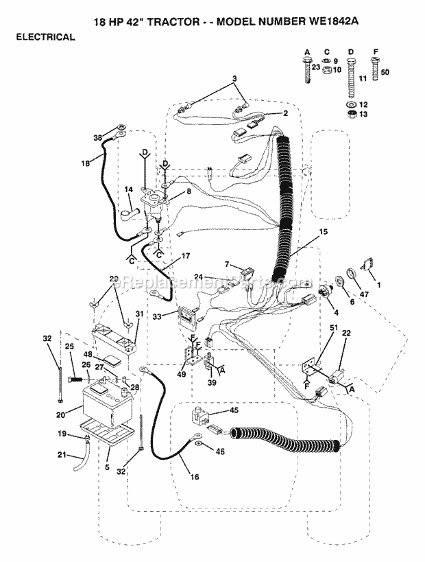Electrical Diagram and Parts List for WE1842A 1993 Husqvarna Lawn Tractor