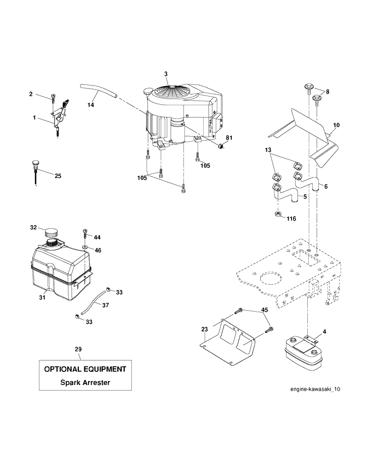 Engine Diagram and Parts List for CTH150 (96061018102)(2007-09) Husqvarna Lawn Tractor