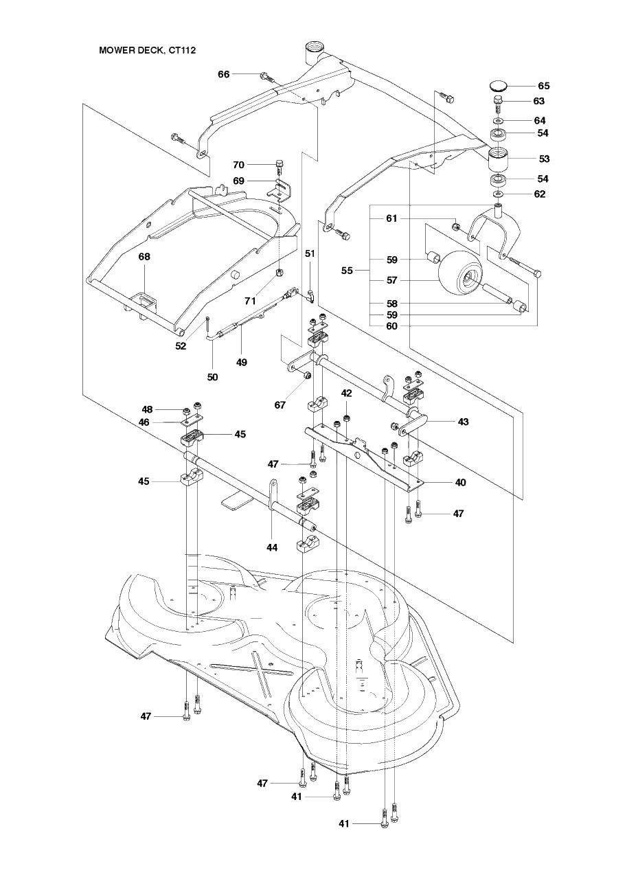 44-Inch/112cm Cutting Deck Diagram and Parts List for PF21 (965192401)(2010-07) Husqvarna Lawn Tractor