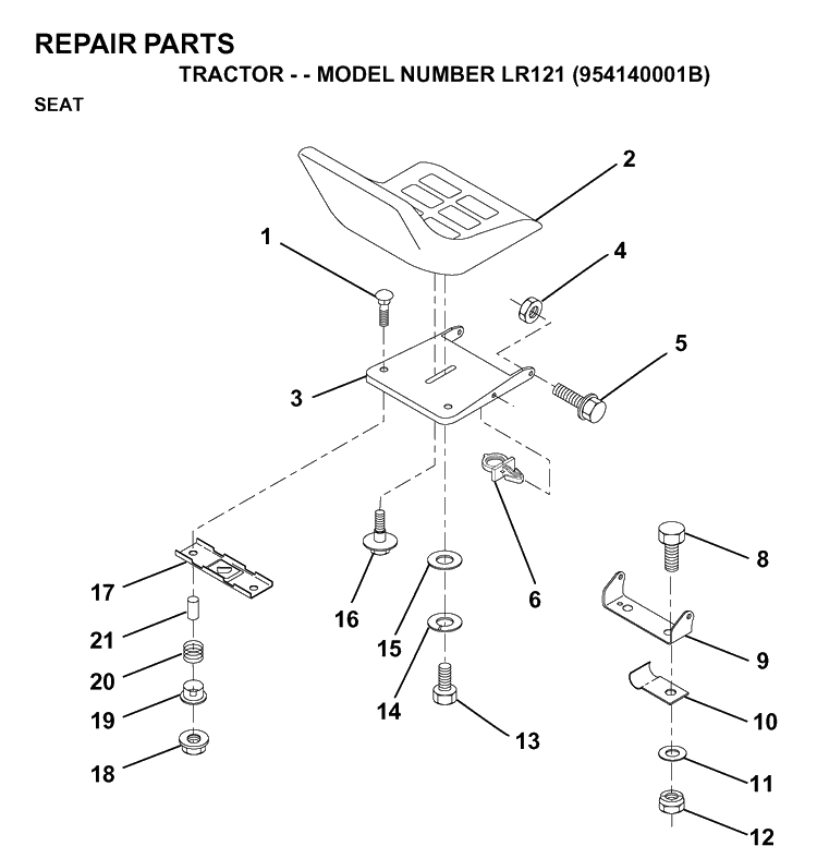 Seat Diagram and Parts List for LR121 (954140001B)(1997-01) Husqvarna Lawn Tractor