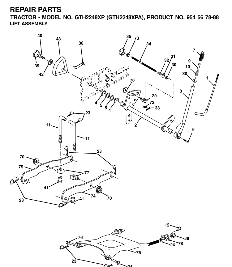 Mower Lift / Deck Lift Diagram and Parts List for GTH2248XP-GTH2248XPA 2002-01 Husqvarna Lawn Tractor