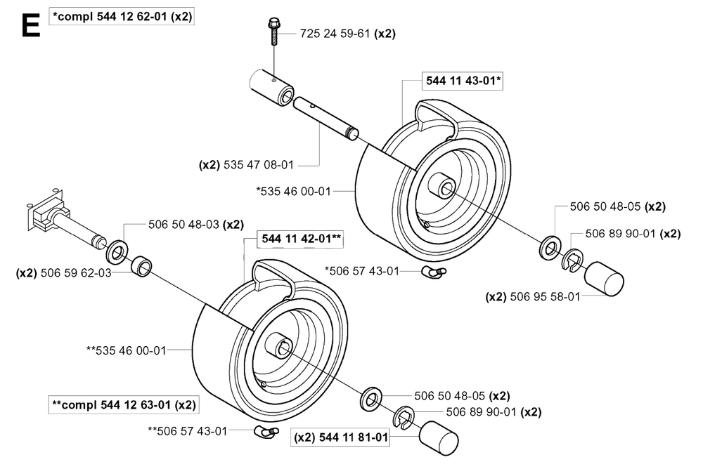 Wheels And Tires 2 Diagram and Parts List for R13C (965070401)(2006-01) Husqvarna Lawn Tractor