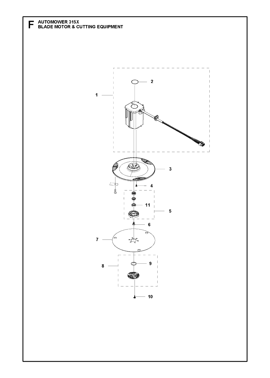 Blade Motor And Cutting Equipment Diagram and Parts List for 315X 2018 Husqvarna Lawn Mower