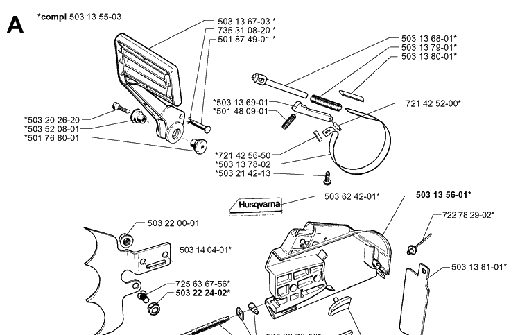 Chain Brake And Clutch Cover 2 Diagram and Parts List for 3120 20000600001-20013500000 Husqvarna Chainsaw