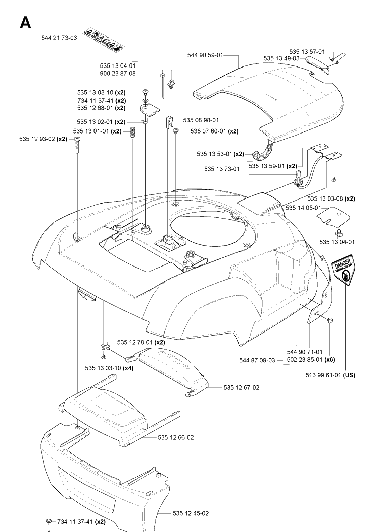 Cover Diagram and Parts List for 230ACX 2007-05 Husqvarna Lawn Mower