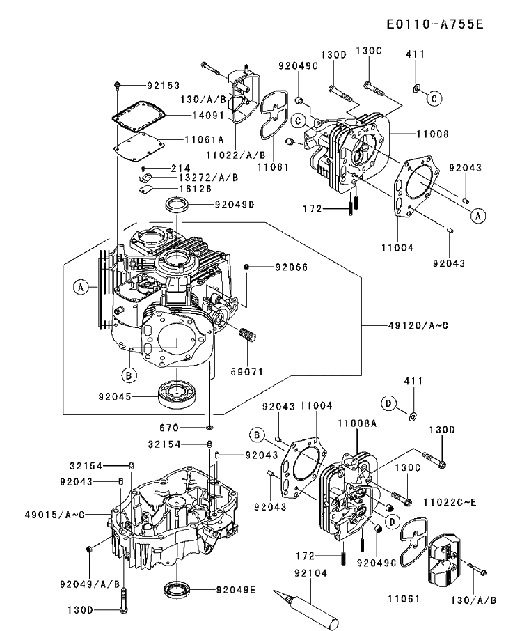 Cylinder And Crankcase Diagram and Parts List for FX751V-ES00 2017-09 Husqvarna Engine