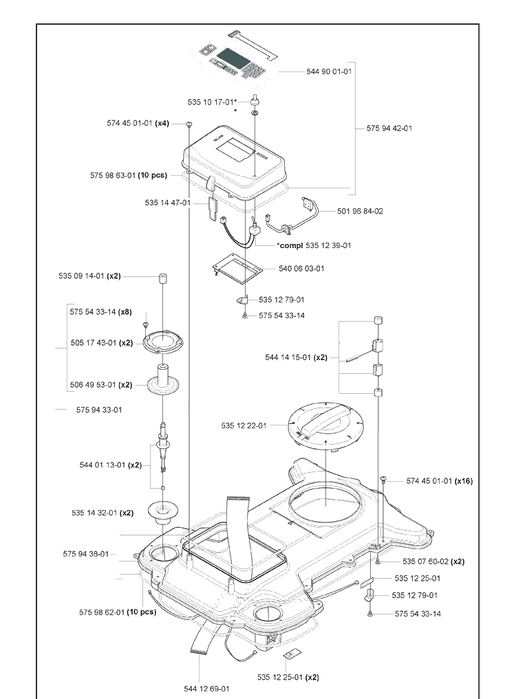 Frame Diagram and Parts List for 220AC 2010-01 Husqvarna Lawn Mower