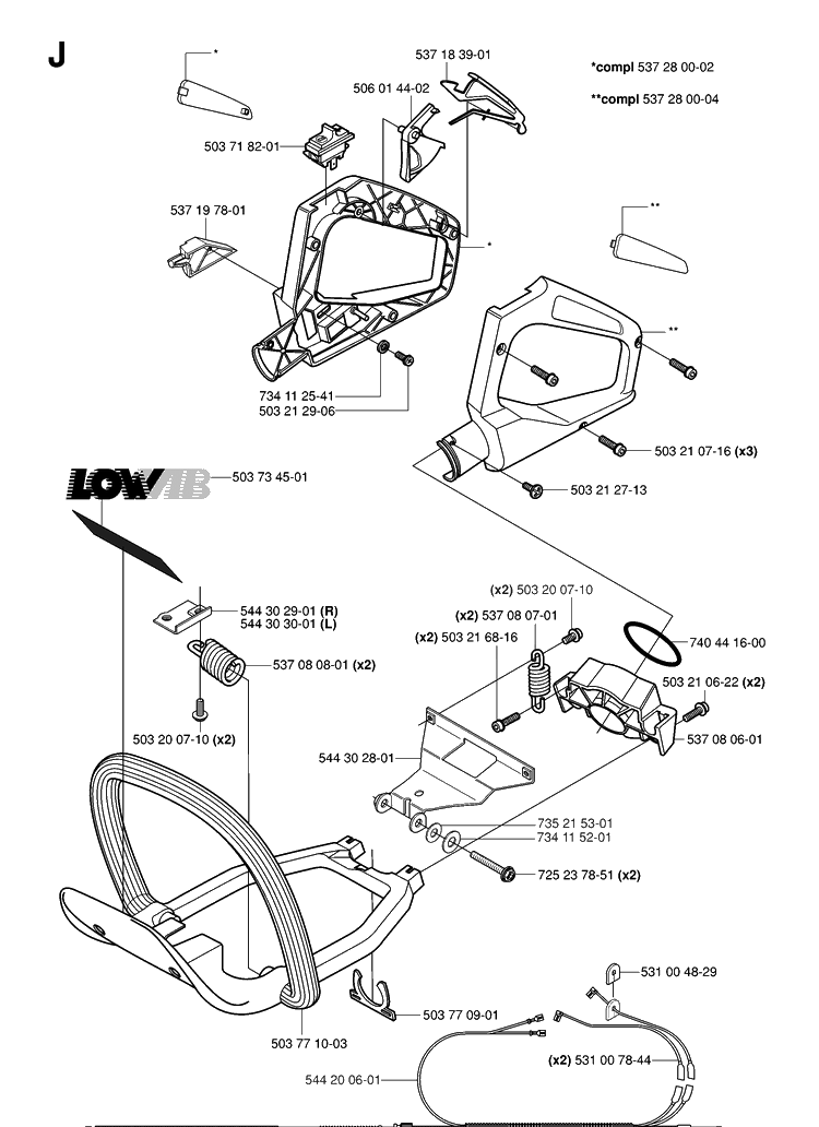 Handle And Controls Diagram and Parts List for 123HD60 20061000001-20070500000 Husqvarna Hedge Trimmer