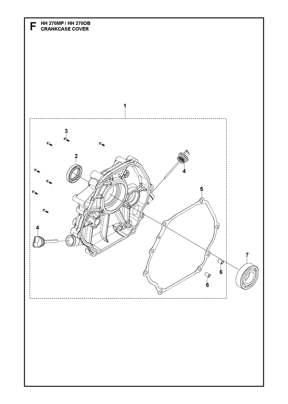 Crankcase Cover Diagram and Parts List for HH270MP OB Husqvarna Engine