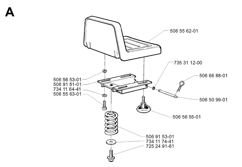 Seat Diagram and Parts List for R11 2001-01 Husqvarna Lawn Tractor