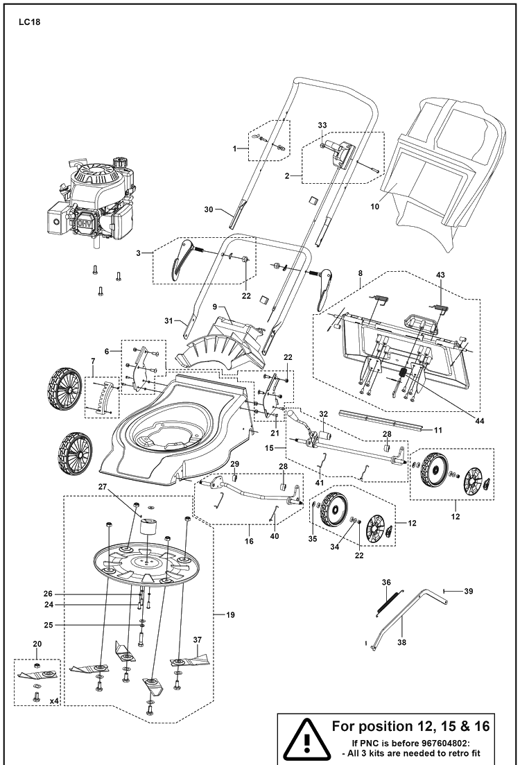 Product Complete 9 Diagram and Parts List for LC18  Husqvarna Lawn Mower