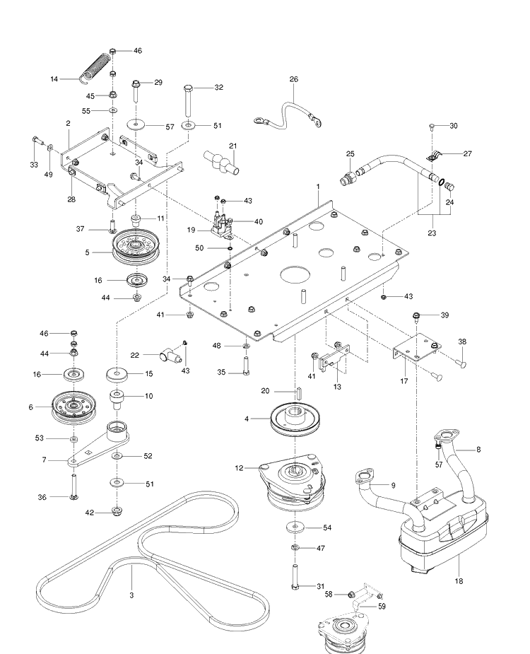 Engine Mounting, Guards And Muffler Diagram and Parts List for MZ48 (96766590100)(2017-02) Husqvarna Lawn Mower
