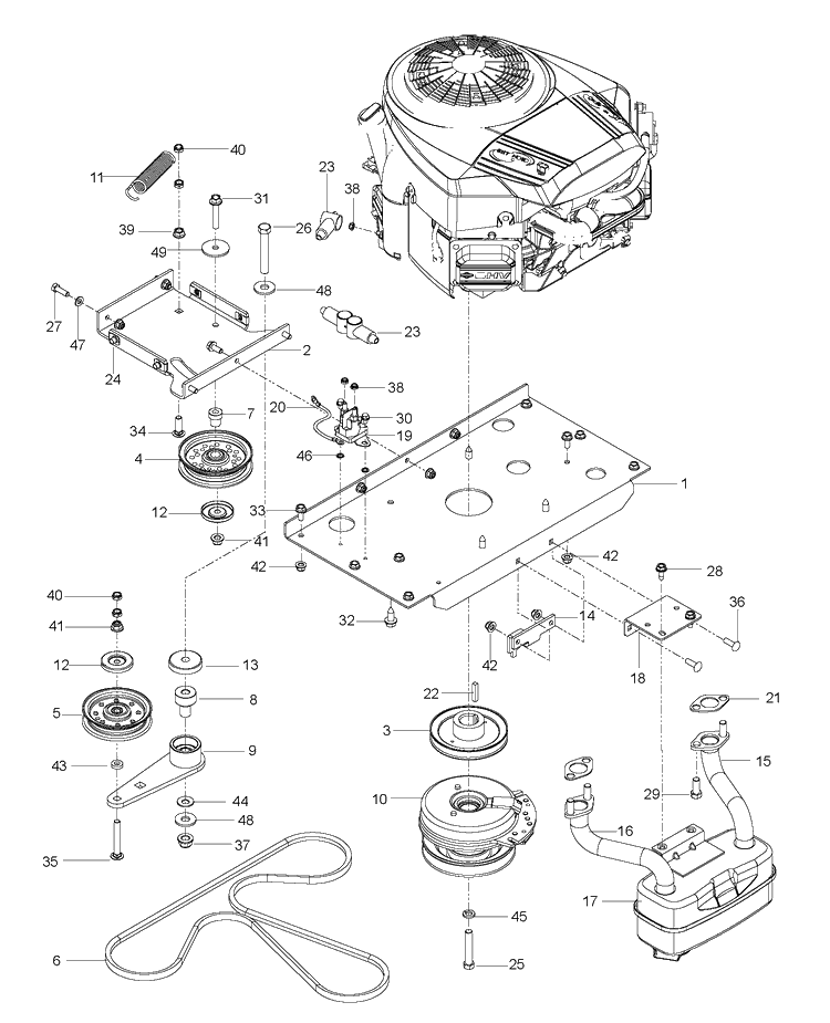 Engine Mounting, Guards And Muffler Diagram and Parts List for MZ52 (96727740300)(2013-11) Husqvarna Lawn Mower