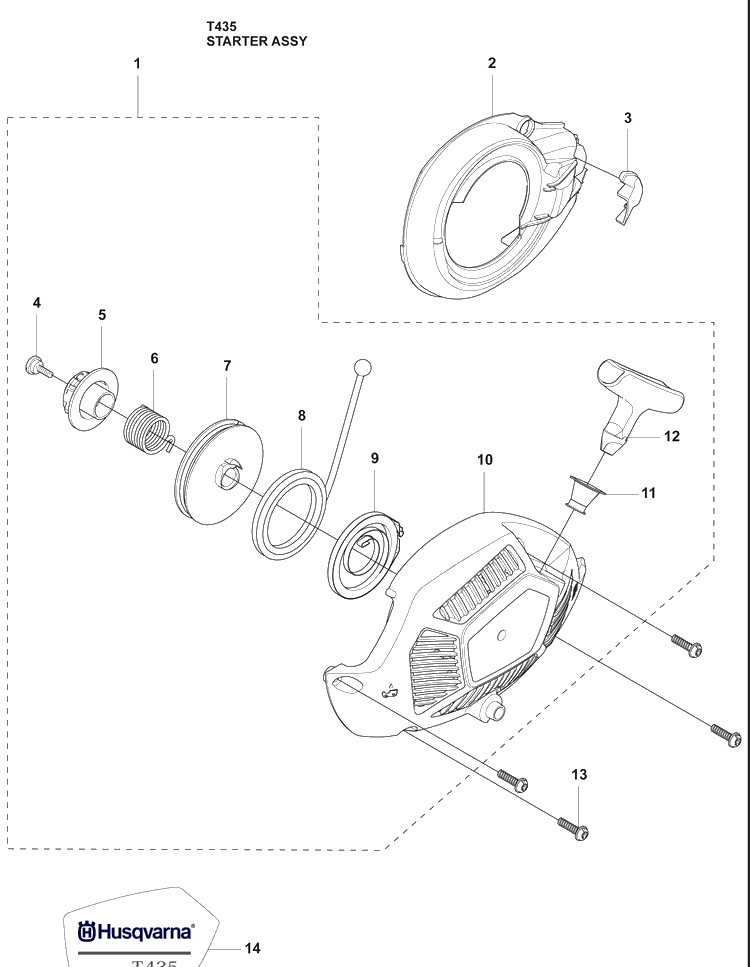 Starter Diagram and Parts List for T435 2009-02 Husqvarna Chainsaw