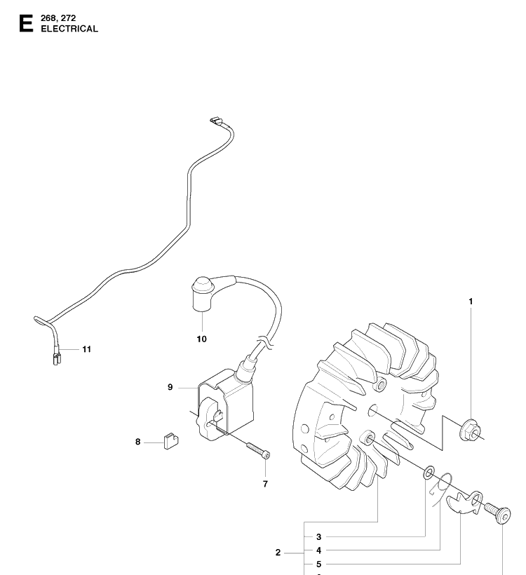 Electrical Diagram and Parts List for 272XP 20091400001-20163200000 Husqvarna Chainsaw