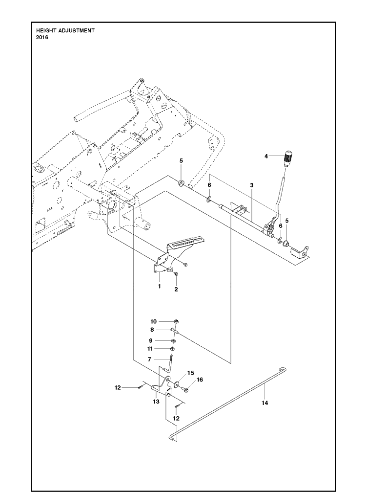 Height Adjustment 2 Diagram and Parts List for R214T AWD Husqvarna Lawn Mower