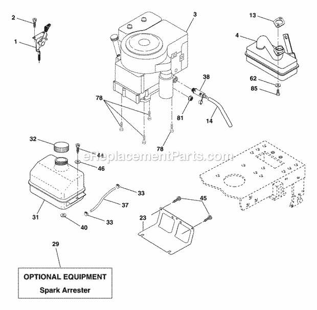 Engine Diagram and Parts List for WET1742STB 2004 Husqvarna Lawn Tractor