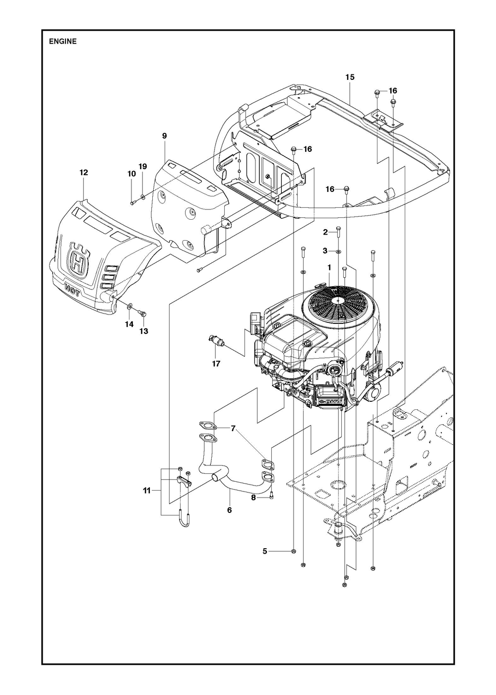 Engine Diagram and Parts List for R214TC2017-2021  Husqvarna Lawn Tractor