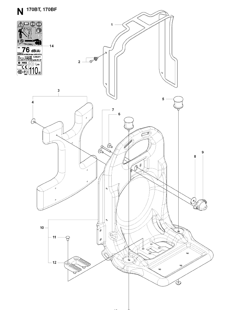 Frame Diagram and Parts List for 170BT 20084000001-Current Husqvarna Leaf Blower / Vacuum