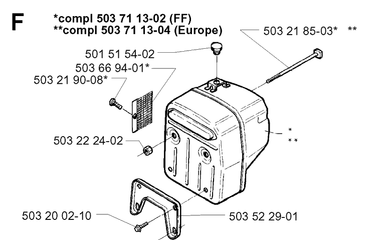 Muffler Diagram and Parts List for 394XP 19960100001-19980900000 Husqvarna Chainsaw