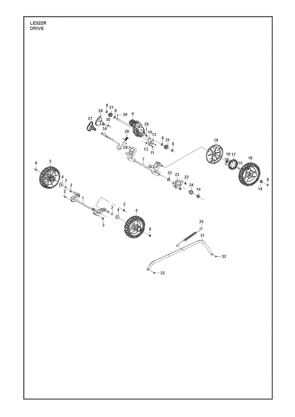 Drive Diagram and Parts List for LE322R  Husqvarna Lawn Mower