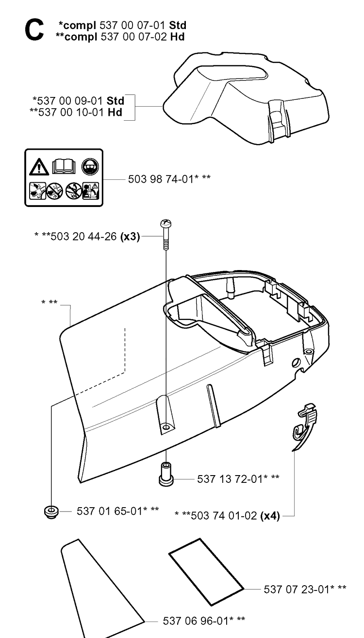 Cover 2 Diagram and Parts List for 385XP 20034000001-20051000000 Husqvarna Chainsaw