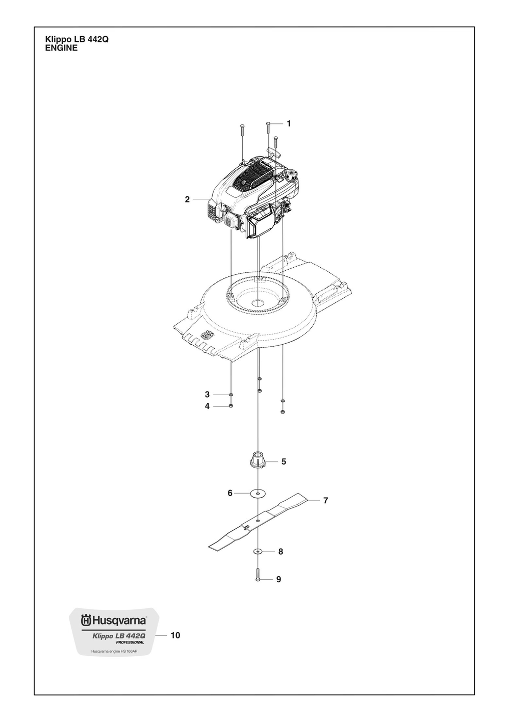 Engine Diagram and Parts List for KLIPPOLB442Q  Husqvarna Lawn Mower