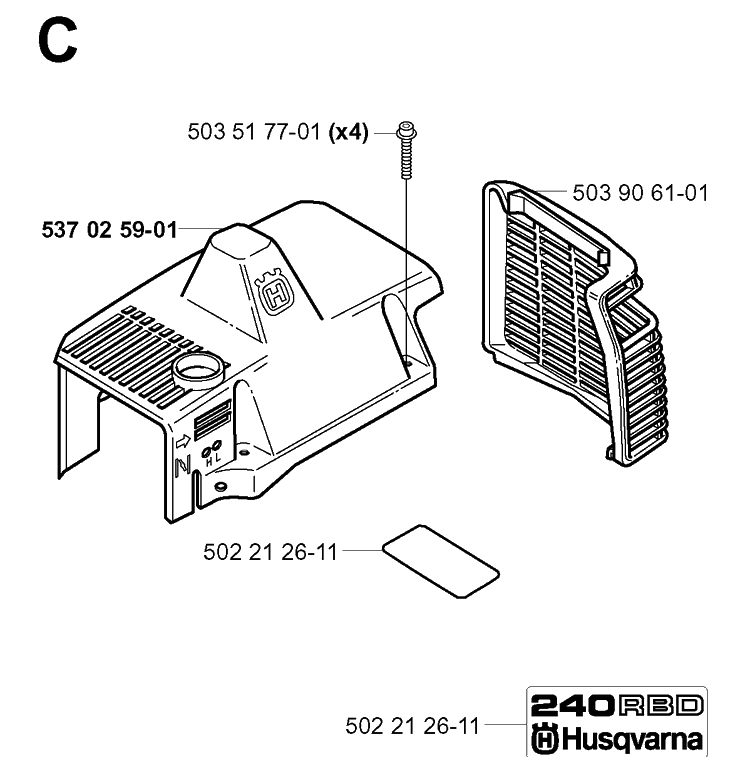 Cylinder Cover Diagram and Parts List for 240RBD 20004000001-Current Husqvarna Brush Cutter
