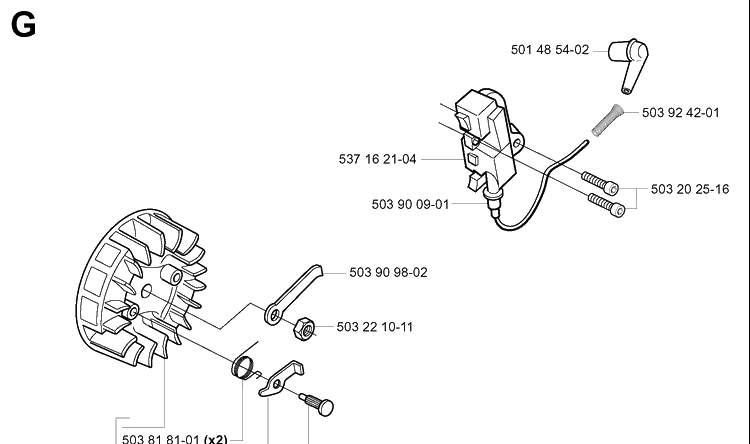 Ignition System Diagram and Parts List for 334T 20051000001-20060100000 Husqvarna Chainsaw