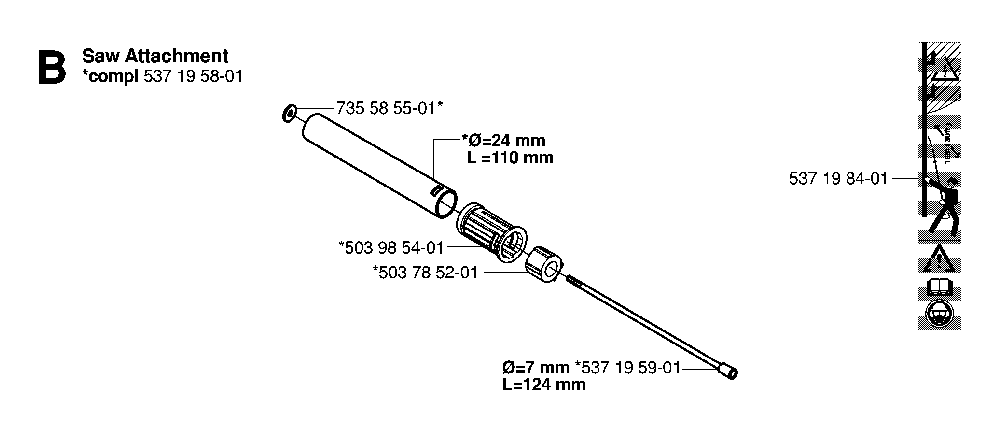 Shaft Diagram and Parts List for 323P4 20062700001 Husqvarna Pole Saw