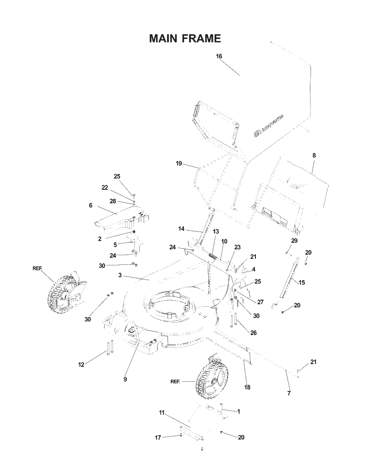 Mainframe, Left Side Diagram and Parts List for W53 (968999287)(2007-03) Husqvarna Lawn Mower