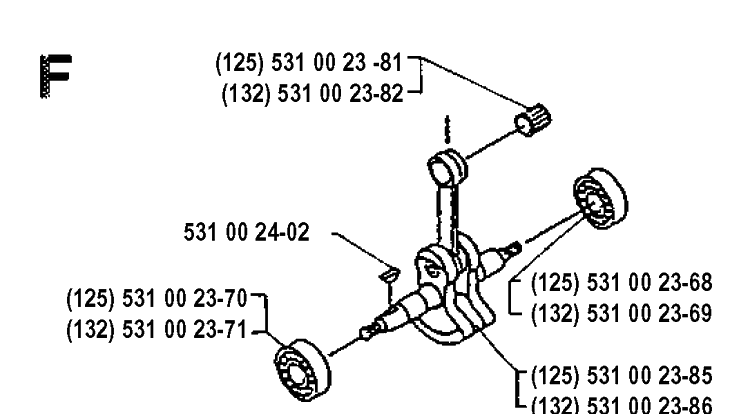 Crankshaft Diagram and Parts List for 132LD 19904400001-19920100000 Husqvarna Edger