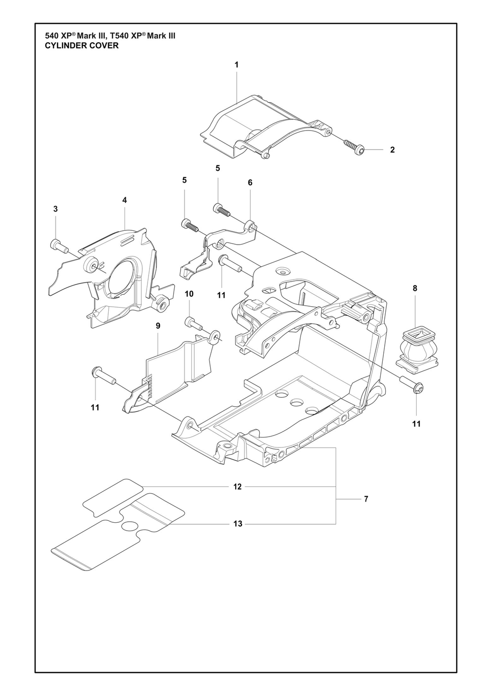 Cylinder Cover Diagram and Parts List for T540XPMARKIII  Husqvarna Chainsaw