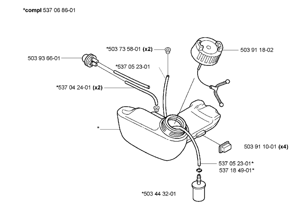 Fuel Tank Diagram and Parts List for 323L 2005-03 Husqvarna Trimmer