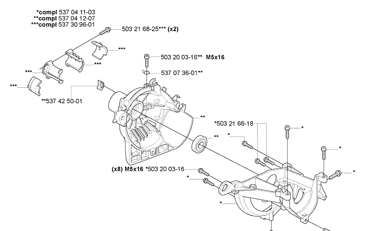 Crankcase Diagram and Parts List for 323L 2007-01 Husqvarna Trimmer