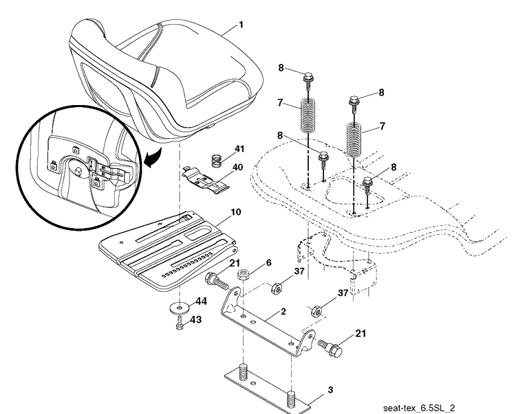Seat Diagram and Parts List for YTH224TFI (96041034500)(2013-11) Husqvarna Lawn Tractor