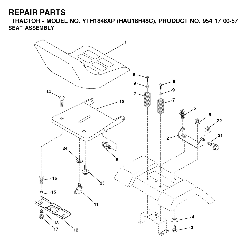 Seat Diagram and Parts List for YTH1848XP (954170057-C)(2003-01) Husqvarna Lawn Tractor