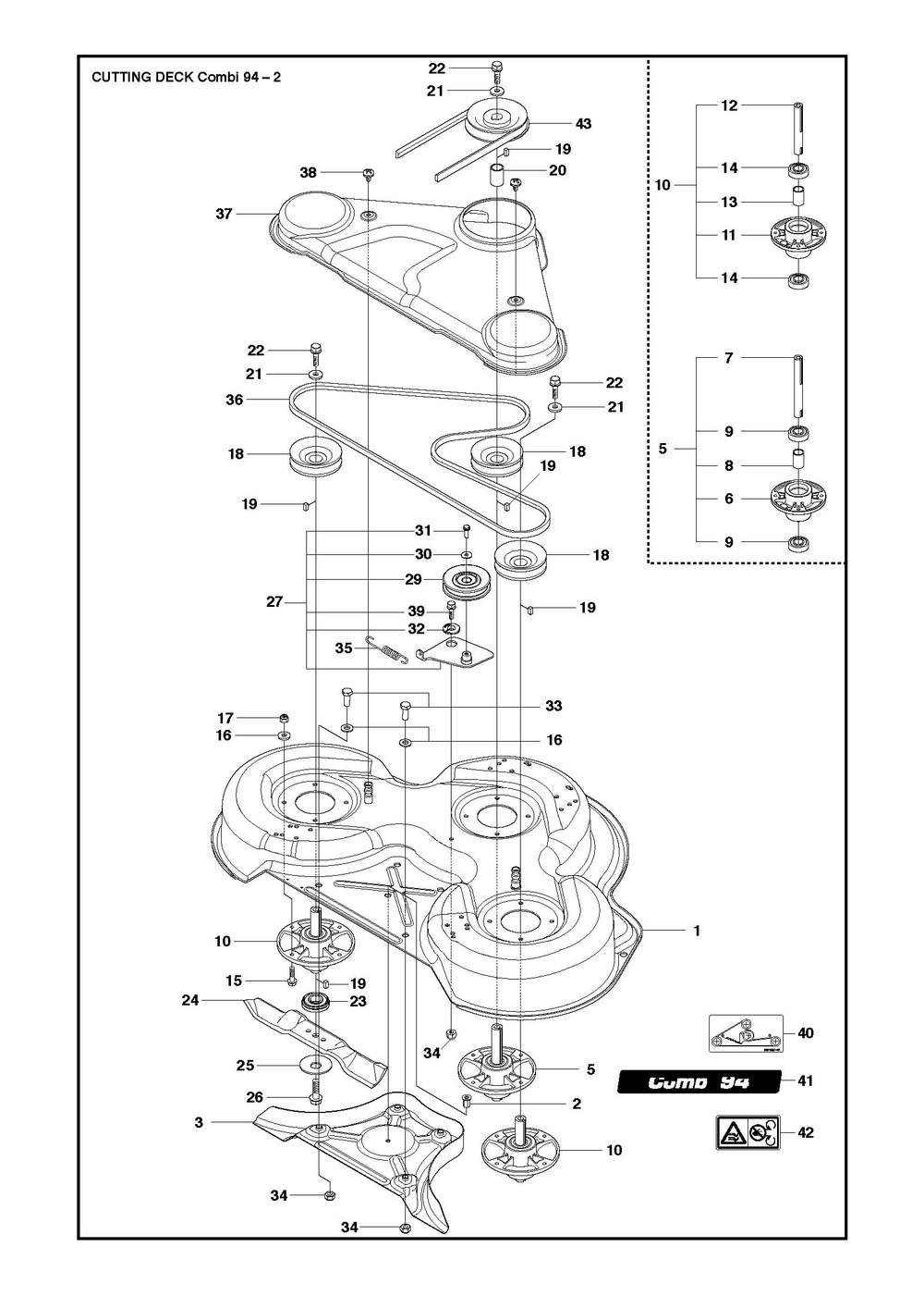 94cm Cutting Deck Diagram and Parts List for 94R300  Husqvarna Lawn Tractor Accessories