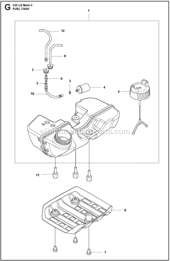Fuel Tank Diagram and Parts List for 525LSMARKII  Husqvarna Trimmer