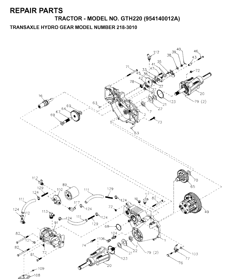 Transmission 2 Diagram and Parts List for GTH220 (954140012A)(1997-01) Husqvarna Lawn Tractor
