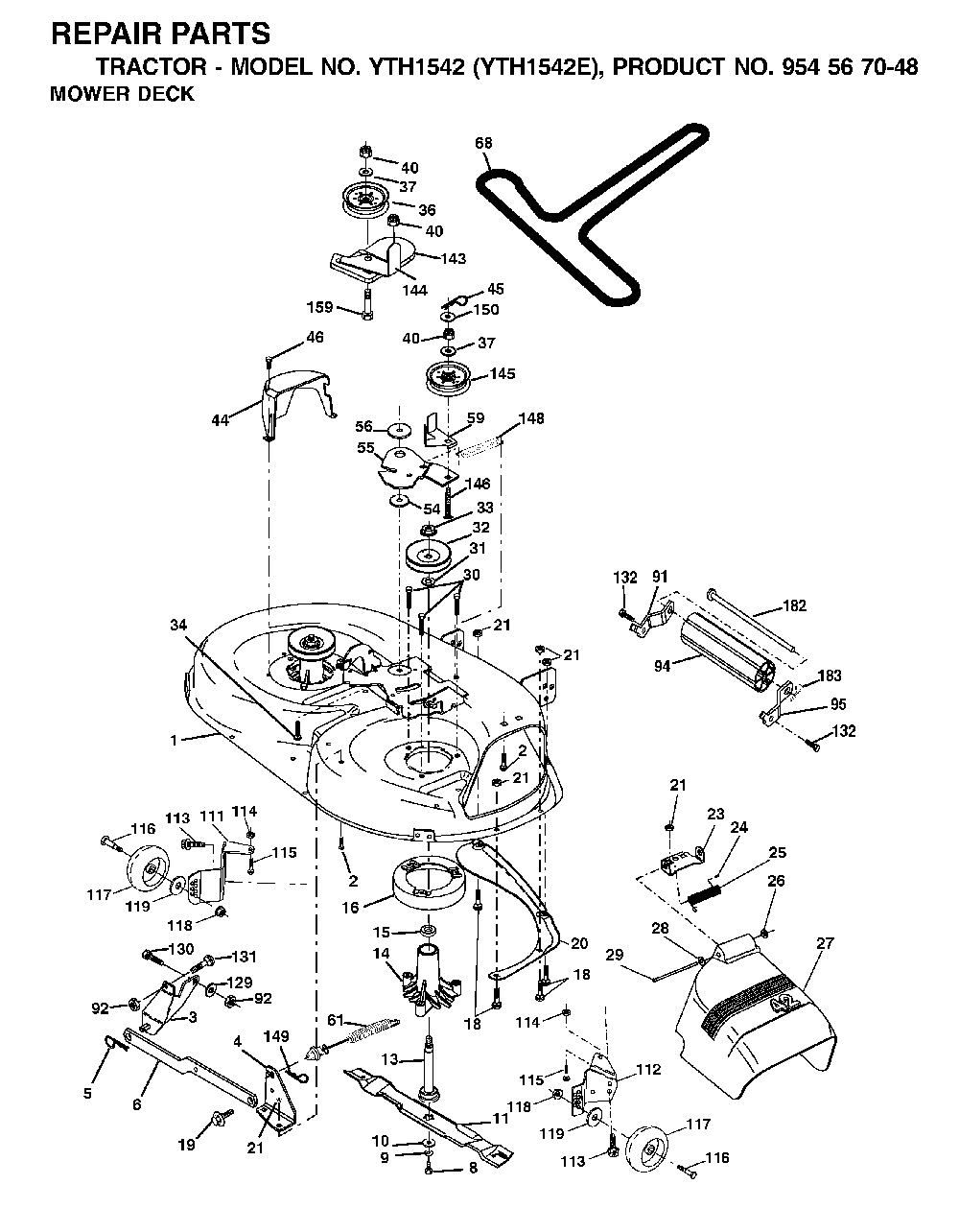 42inch Cutting Deck Diagram and Parts List for YTH1542E (954567048)(2001-12) Husqvarna Lawn Tractor